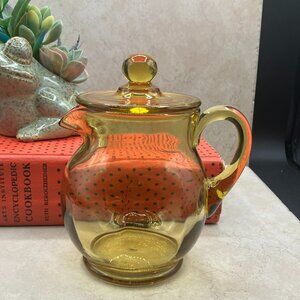 Antique Paden City Glass Company Amber Bedside PitcherWith Lid 1920's Hand Blown